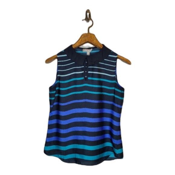 Banana Republic Size Small Blue Striped Sleeveless Blouse - Picture 1 of 11